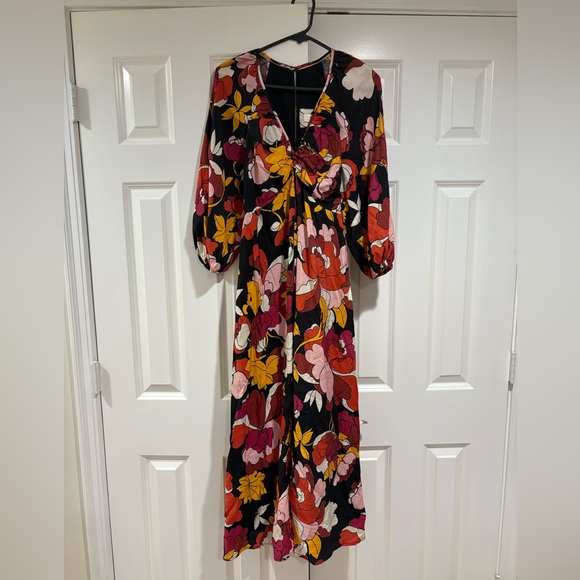 Maeve Floral Midi Dress with V-Neck & Long Sleeves – Size 0 - Picture 7 of 8
